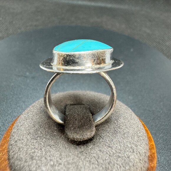 VTG Sterling Silver 925 Turquoise Bezel Set Southwestern Style Ring Size 6.75 - Picture 3 of 10